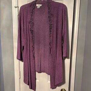 Once Again Light Purple Open Cardigan with Rose Trim